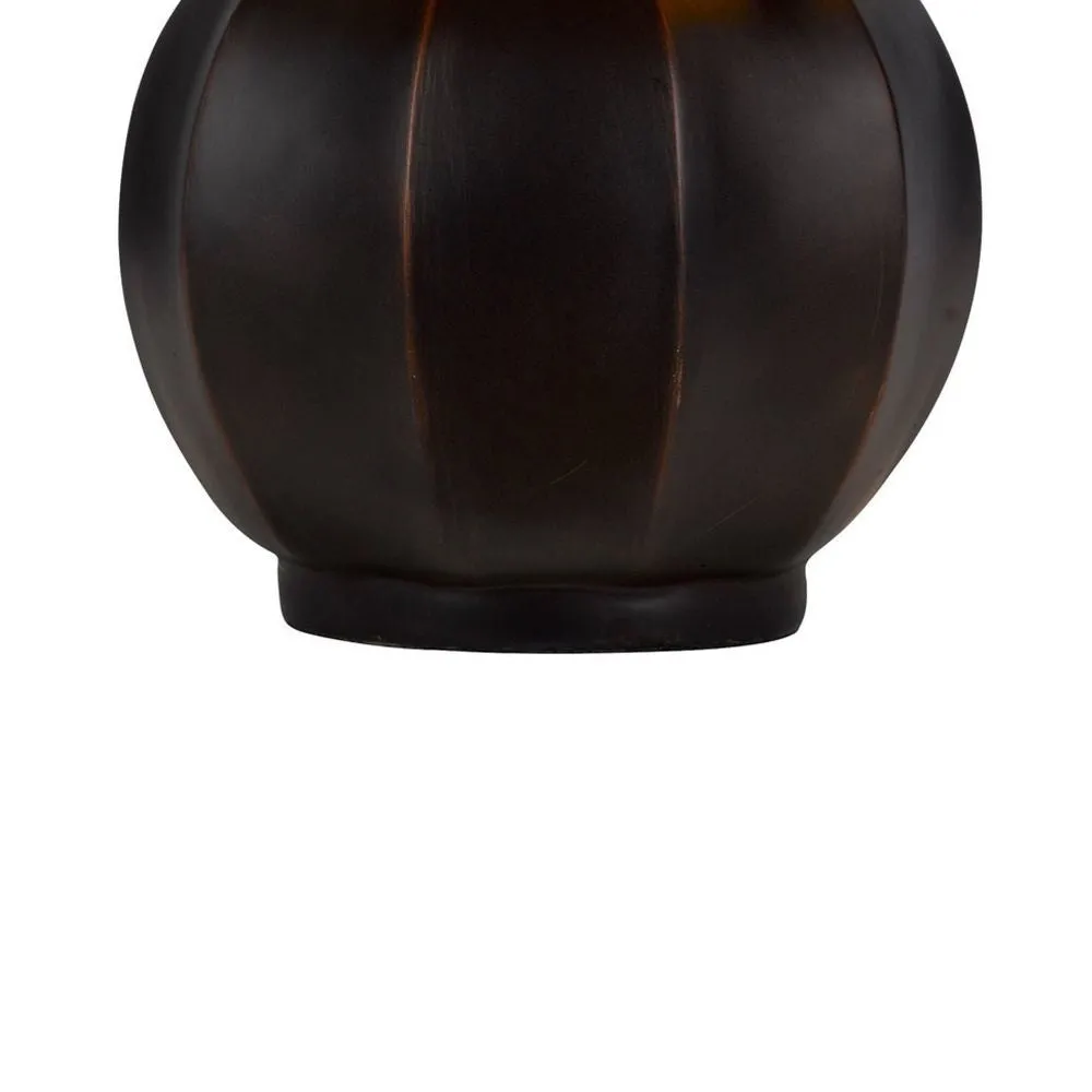 20 Inch Table Lamp, Vintage Red Amber Mica Shade, Upturned Arms, Round Body By Casagear Home