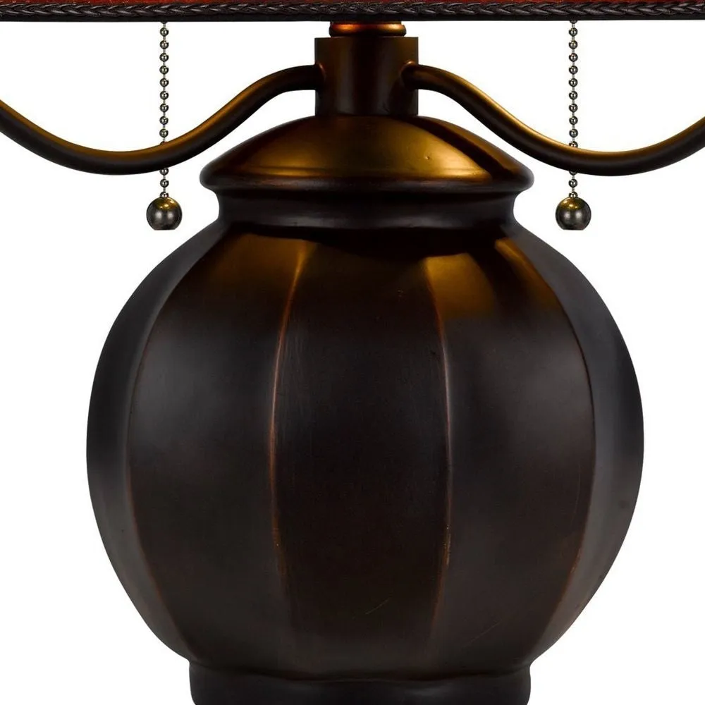 20 Inch Table Lamp, Vintage Red Amber Mica Shade, Upturned Arms, Round Body By Casagear Home