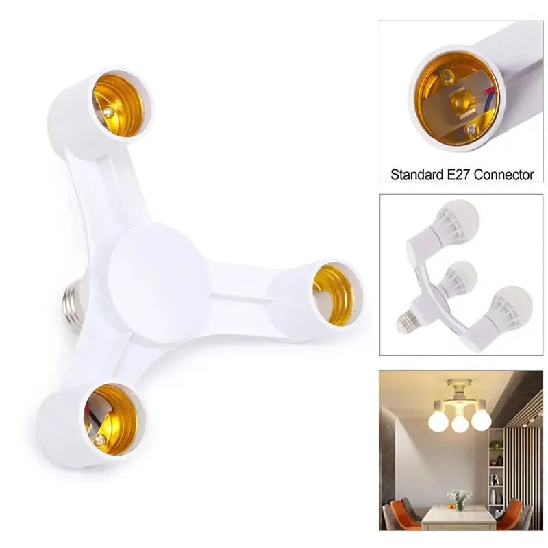 3in1 E27 to E27 Led Bulb Socket Splitter Adapter for Home Dining Room Photo Studio