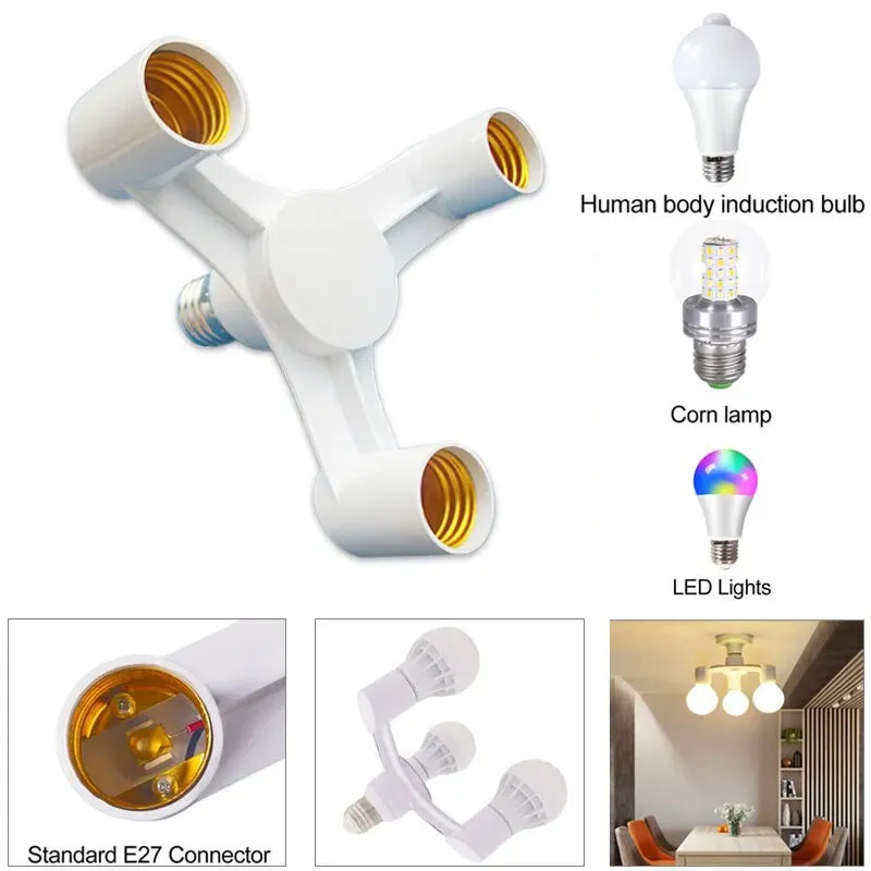 3in1 E27 to E27 Led Bulb Socket Splitter Adapter for Home Dining Room Photo Studio