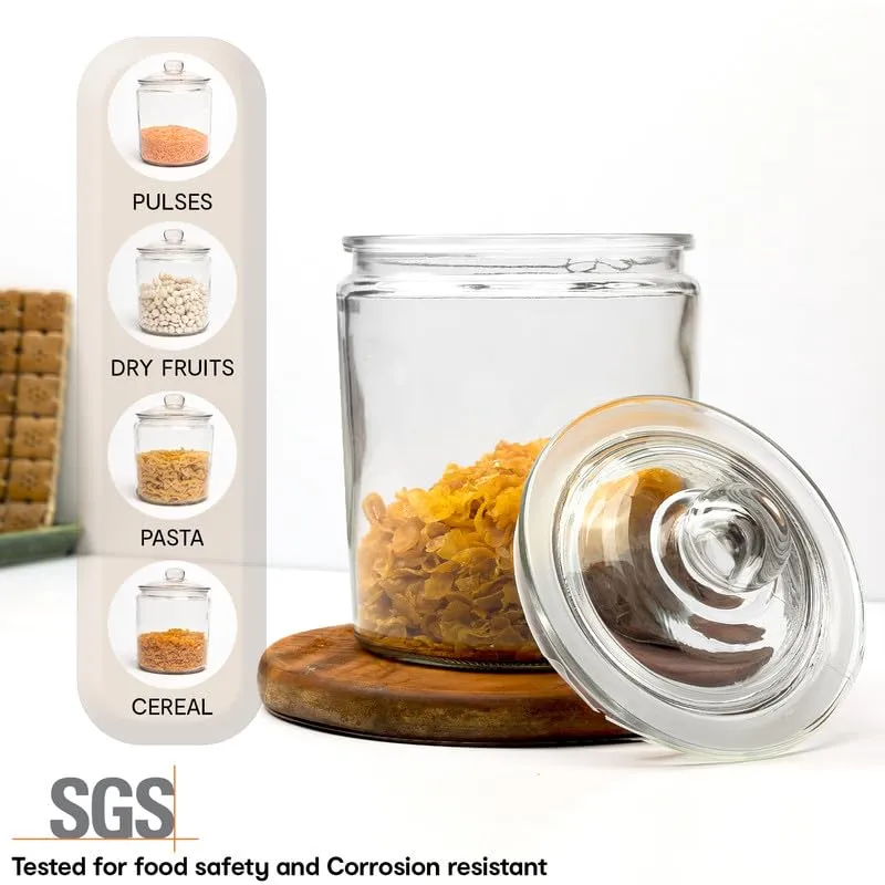 Anko 3.8 Litre Rounded Airtight Storage Glass Jar with Wide Mouth - Set of 2|Container with Removable Lid|Ideal for Storage of Cereals,Cookies|Storage Jar for Daily Use|Jar/Container for Kitchen Use