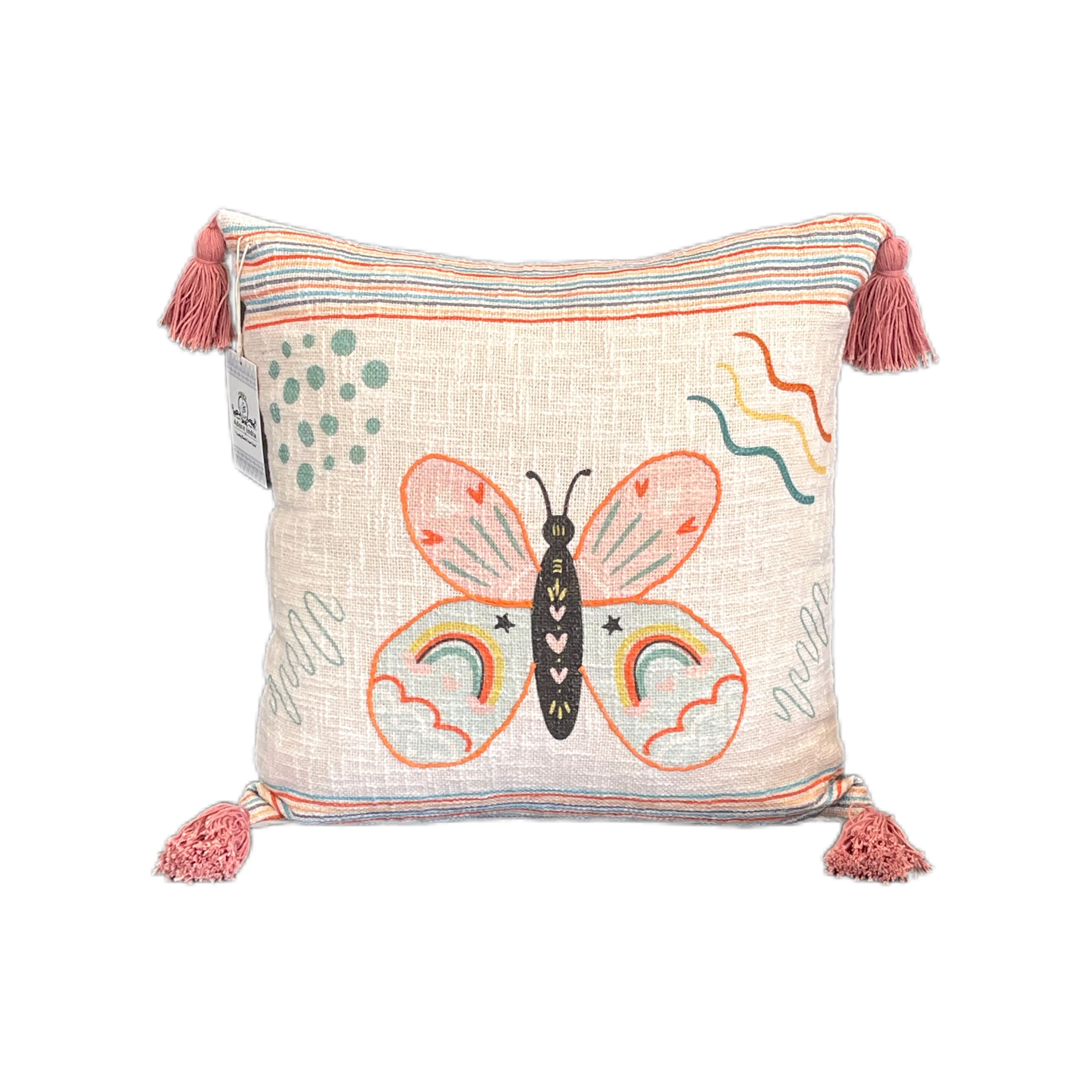 Bohemian Butterfly Printed Embroidered Cotton Bedding Cushion Throw