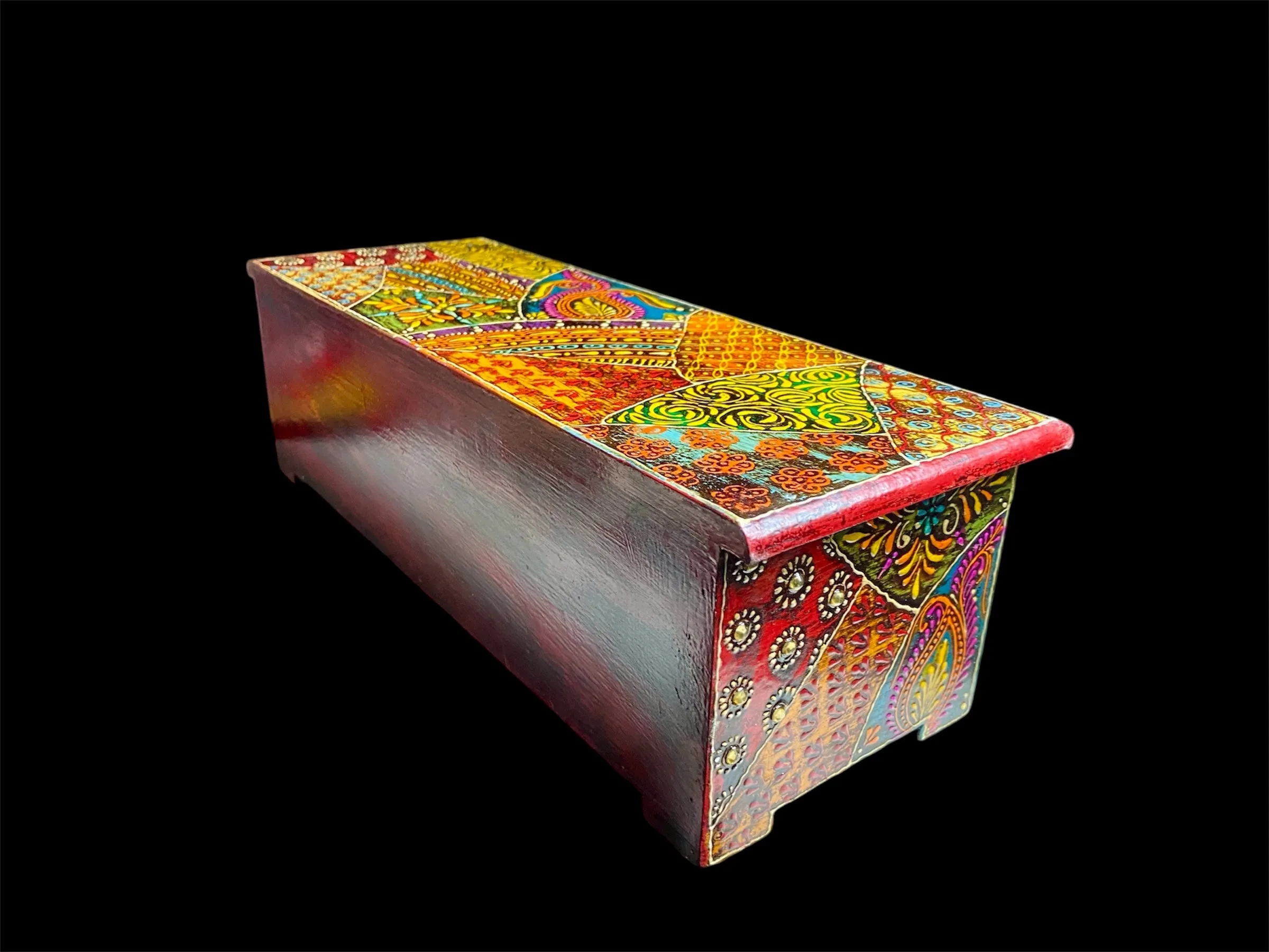 Decorative Painted Long Box With Three Drawers