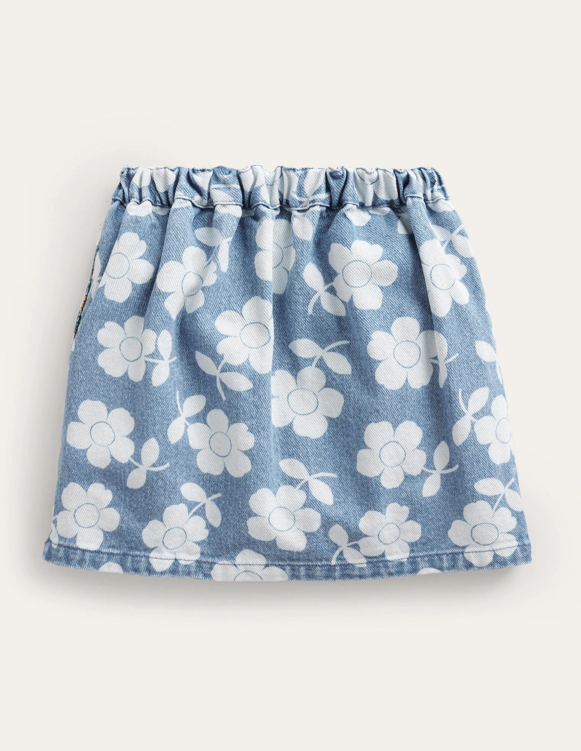 Denim Button Through Skirt-Denim Flower