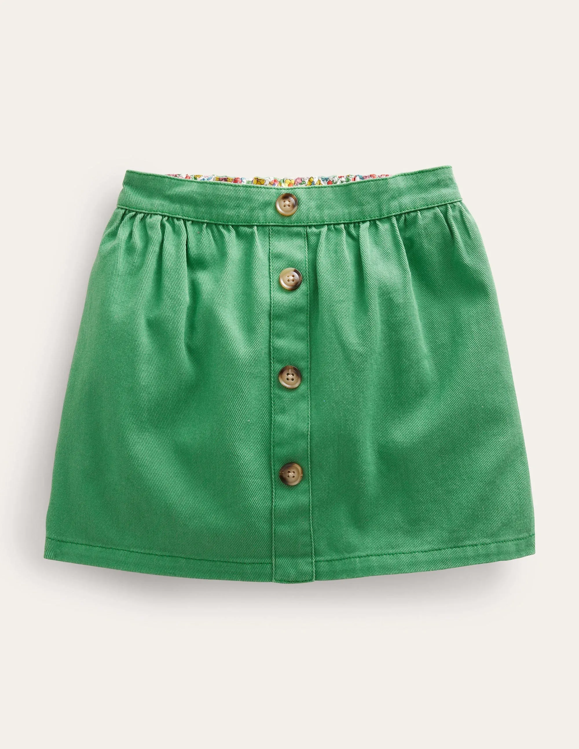 Denim Button Through Skirt-Mountain Green
