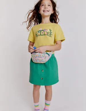 Denim Button Through Skirt-Mountain Green
