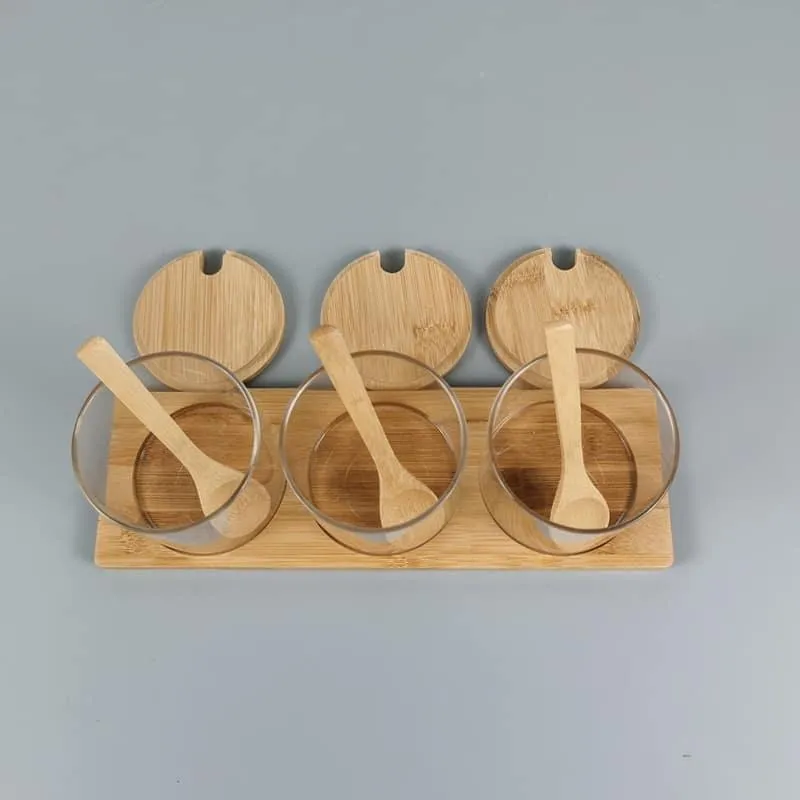 Glass and Wood Storage Jars Set with Spoon
