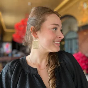 Gold Woven Big Rectangle Earring