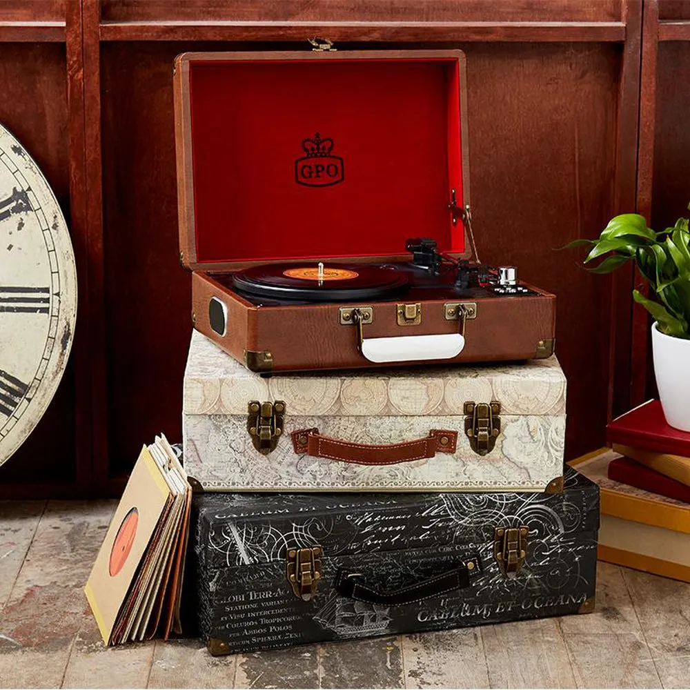 GPO Attache Vinyl Record Player Brown