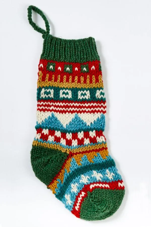 Hand Knit Boho Holiday Stocking
