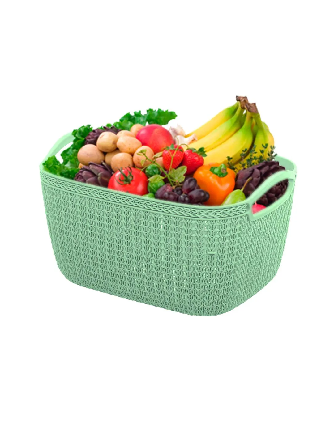 Kuber Industries Q-6 Unbreakable Plastic 4 Pieces Multipurpose Large Size Flexible Storage Baskets/Fruit Vegetable Bathroom Stationary Home Basket with Handles (Light Green & Light Blue)