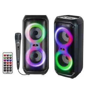 Max Power 4" X 2 Bluetooth Speaker W/ Mic For Karaoke & Different LED Light Modes - Black