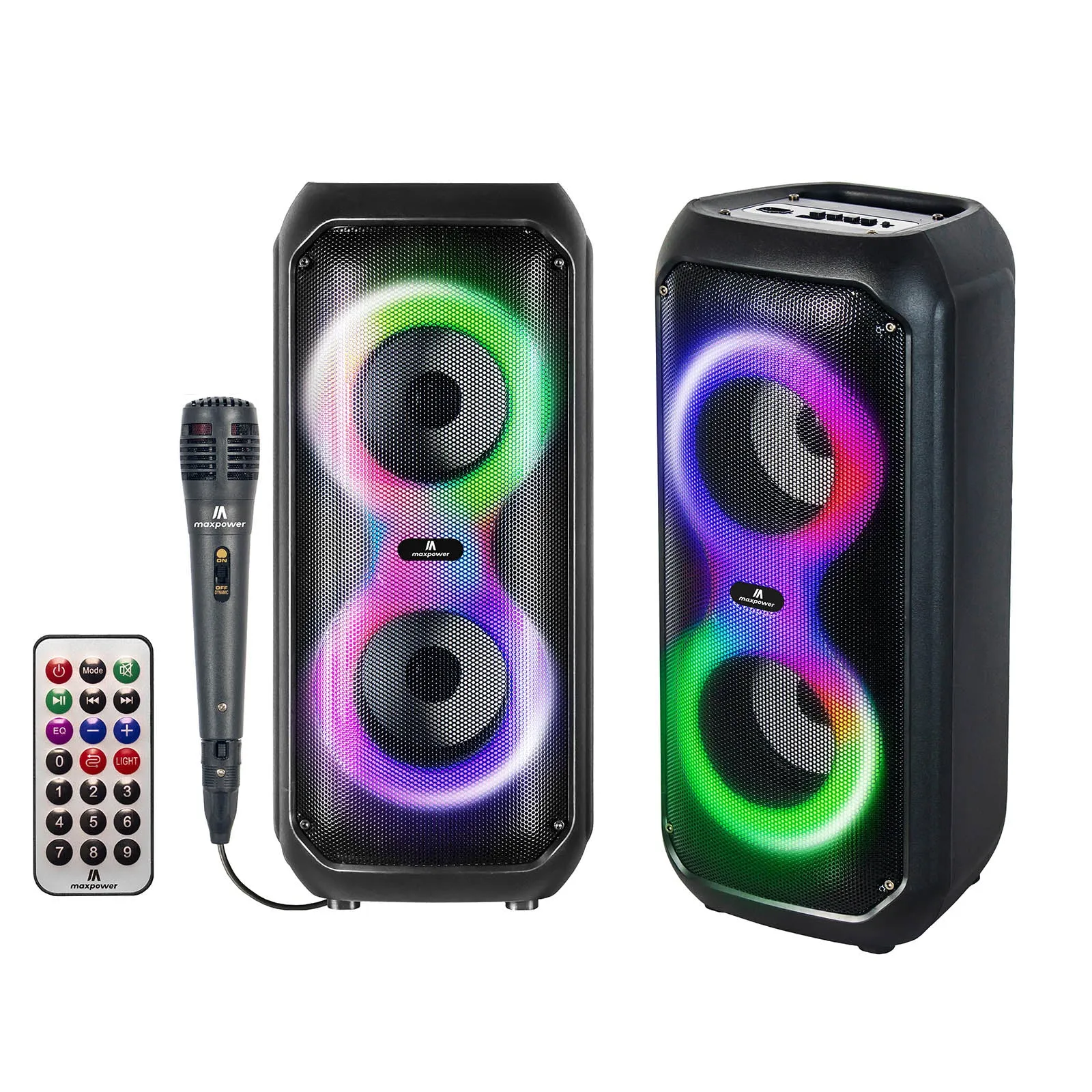 Max Power 4" X 2 Bluetooth Speaker W/ Mic For Karaoke & Different LED Light Modes - Black