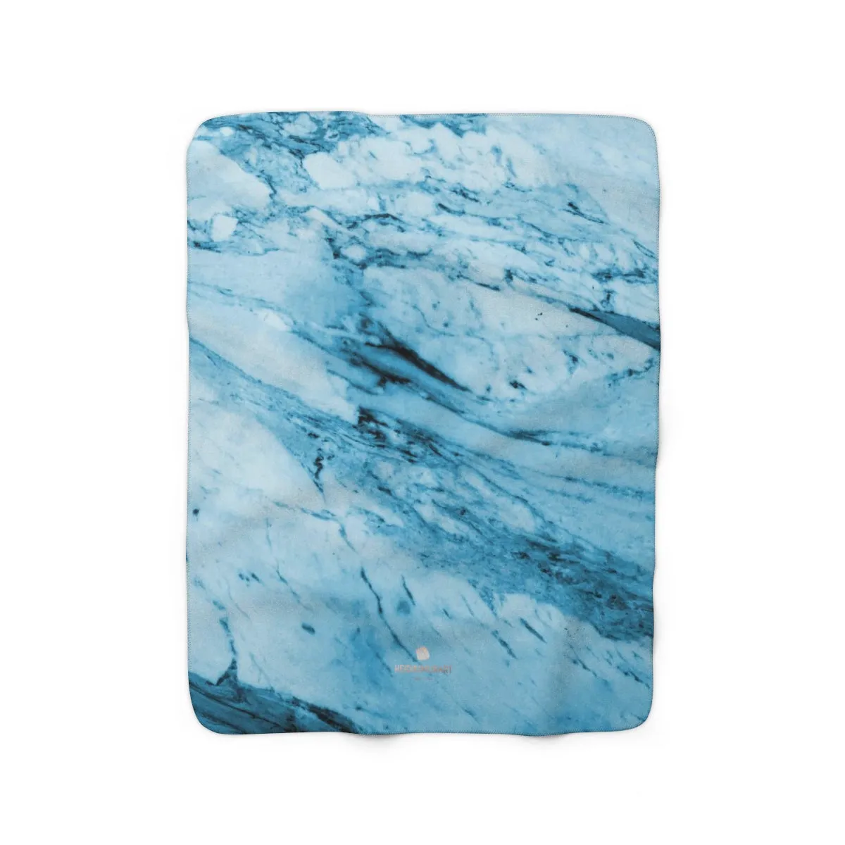 Modern Blue Marble Abstract Print Designer Cozy Sherpa Fleece Blanket-Made in USA