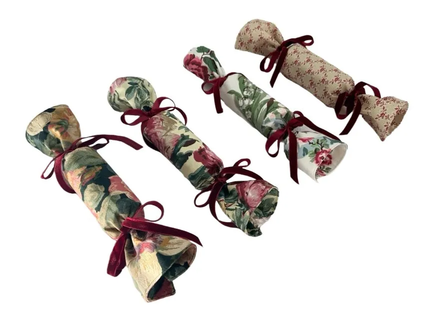 Party Popper/Holiday Cracker - Vintage Floral Chintz Merlot Velvet Bows