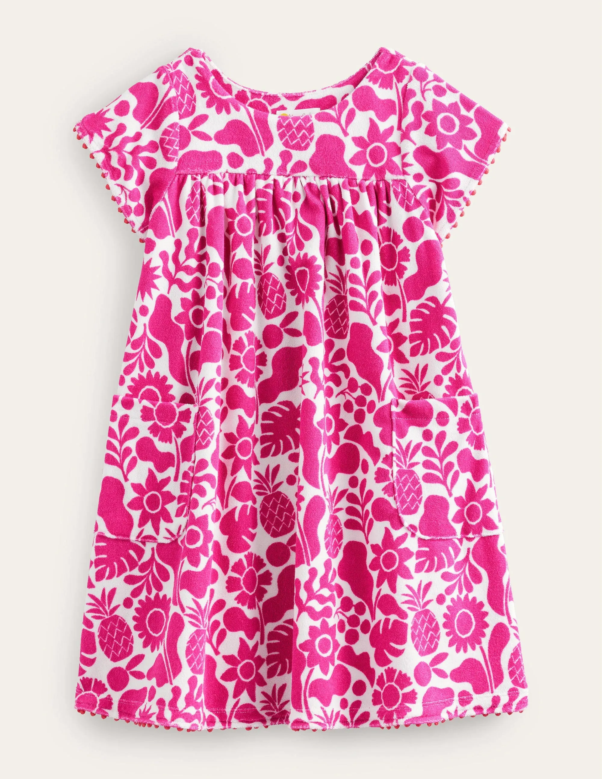 Printed Towelling Dress-Amazing Pink Holiday Floral