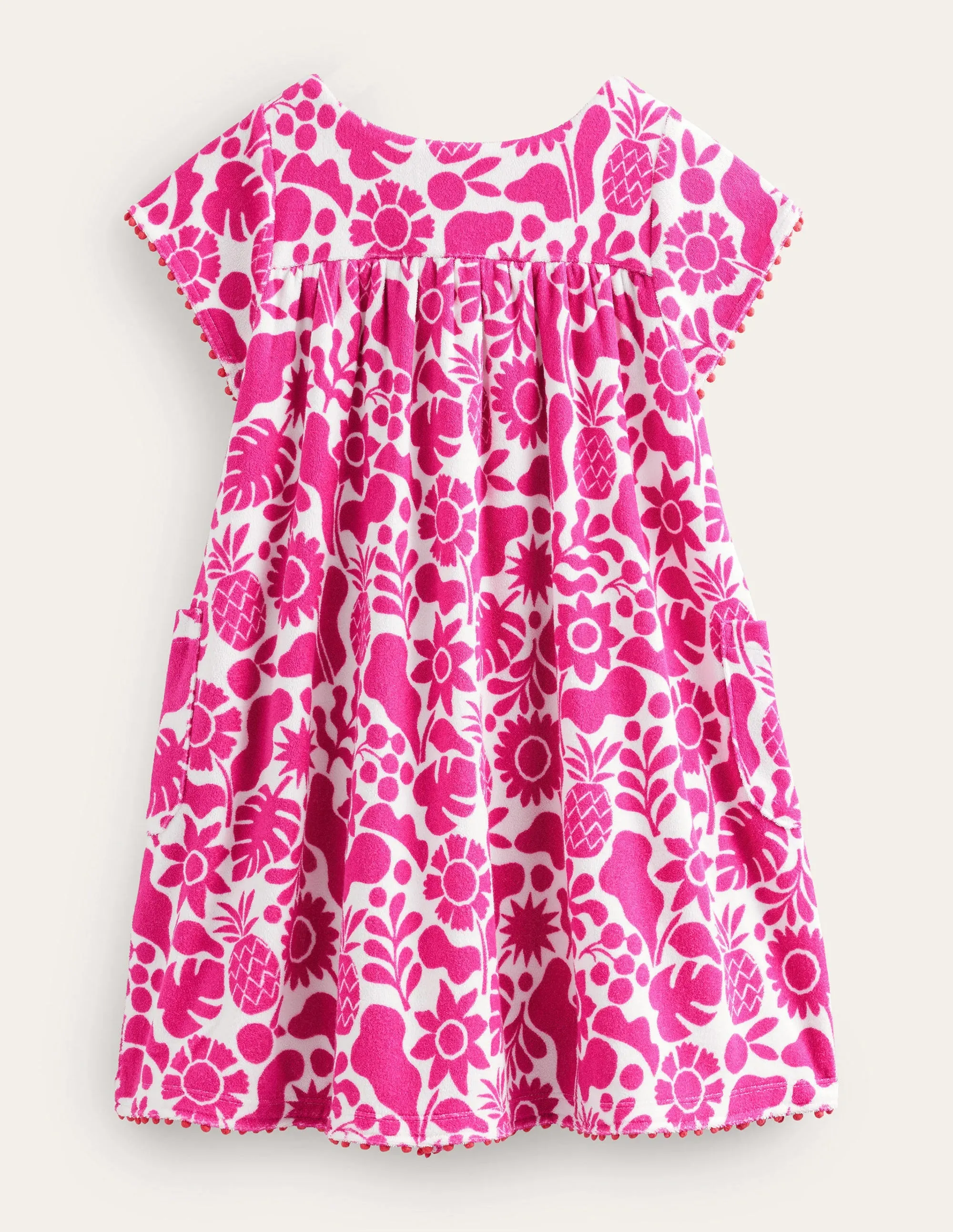 Printed Towelling Dress-Amazing Pink Holiday Floral