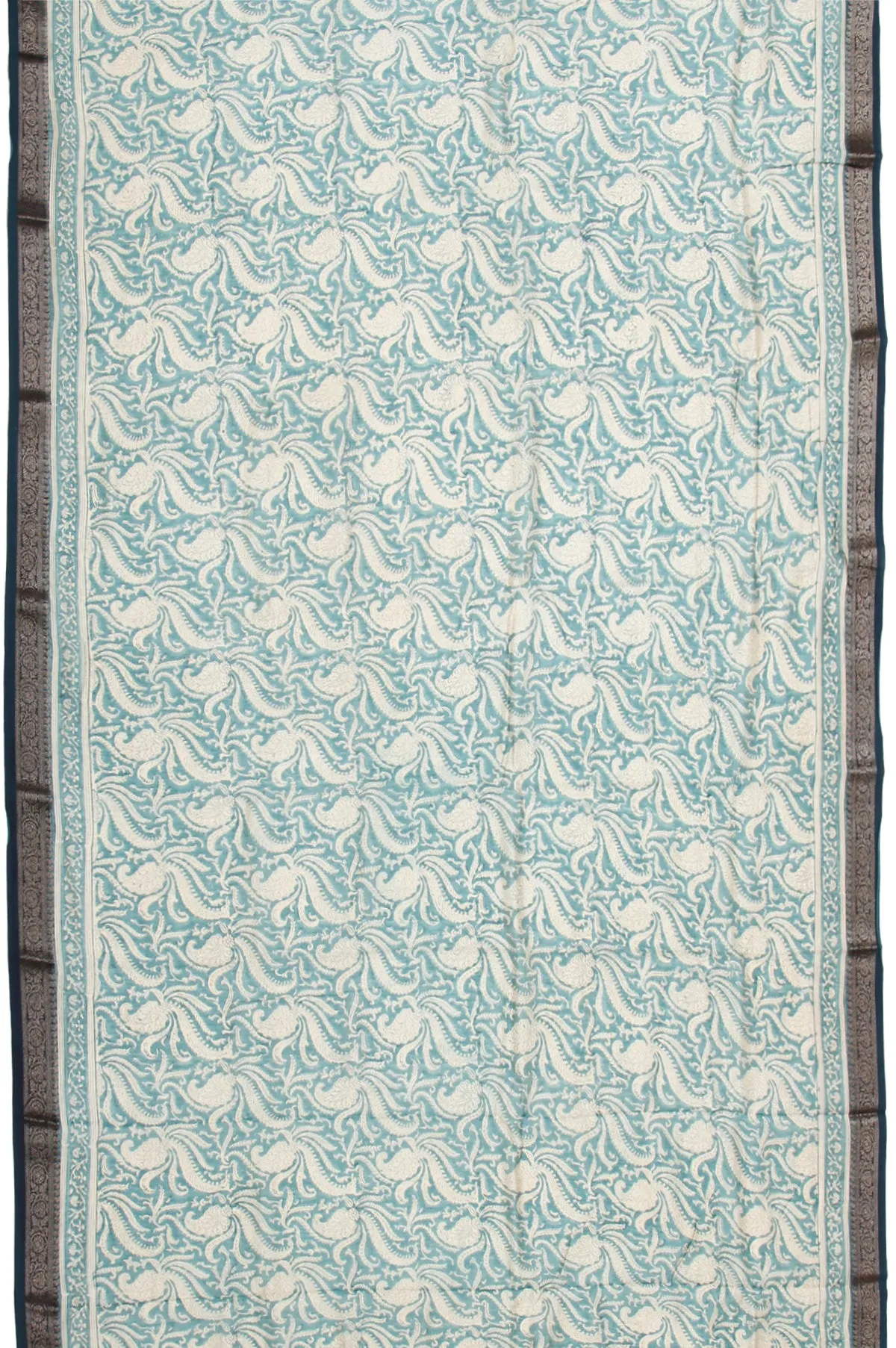 Sea Green Chanderi Cotton Silk Saree with Gold Zari Work