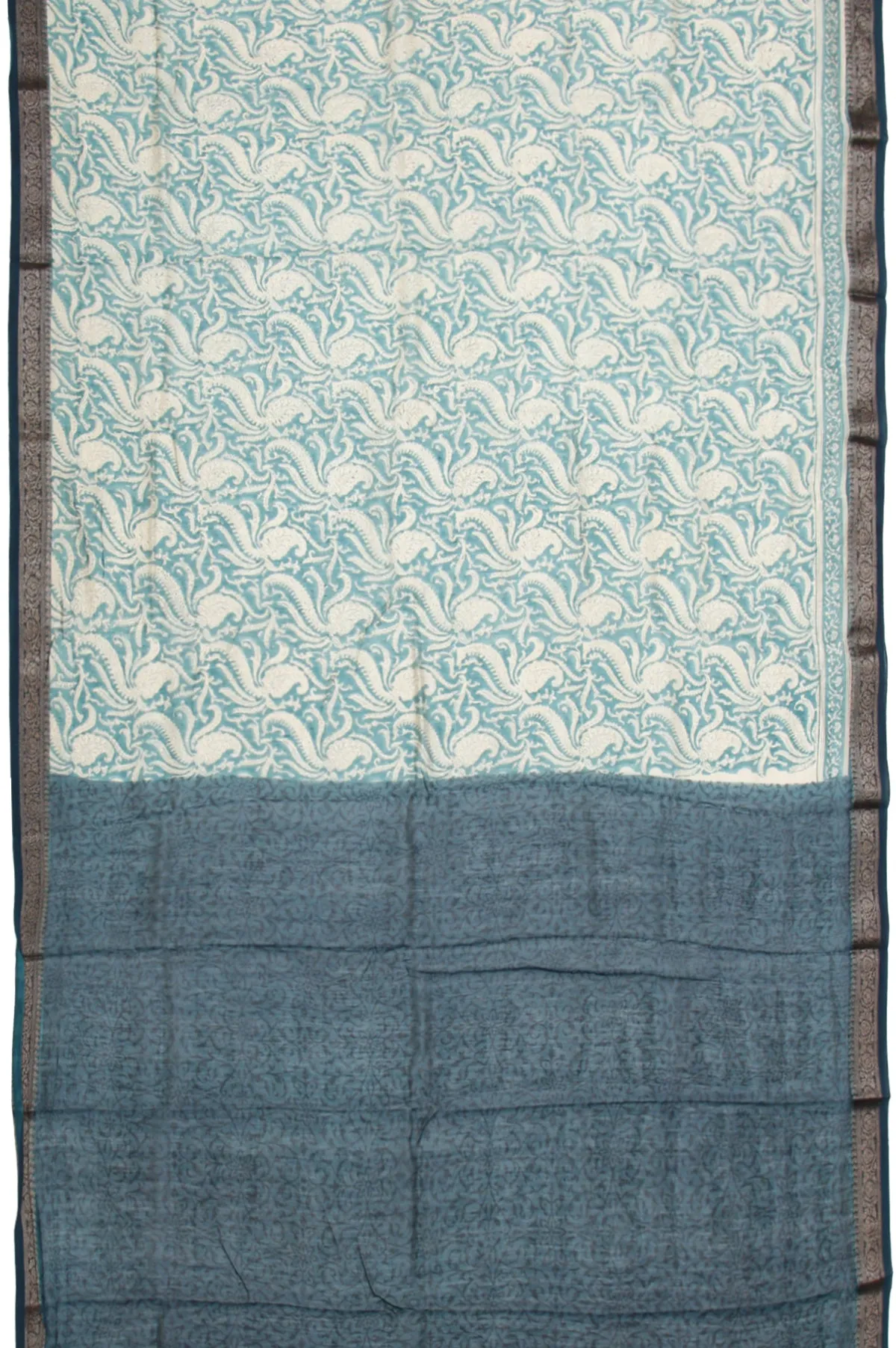 Sea Green Chanderi Cotton Silk Saree with Gold Zari Work