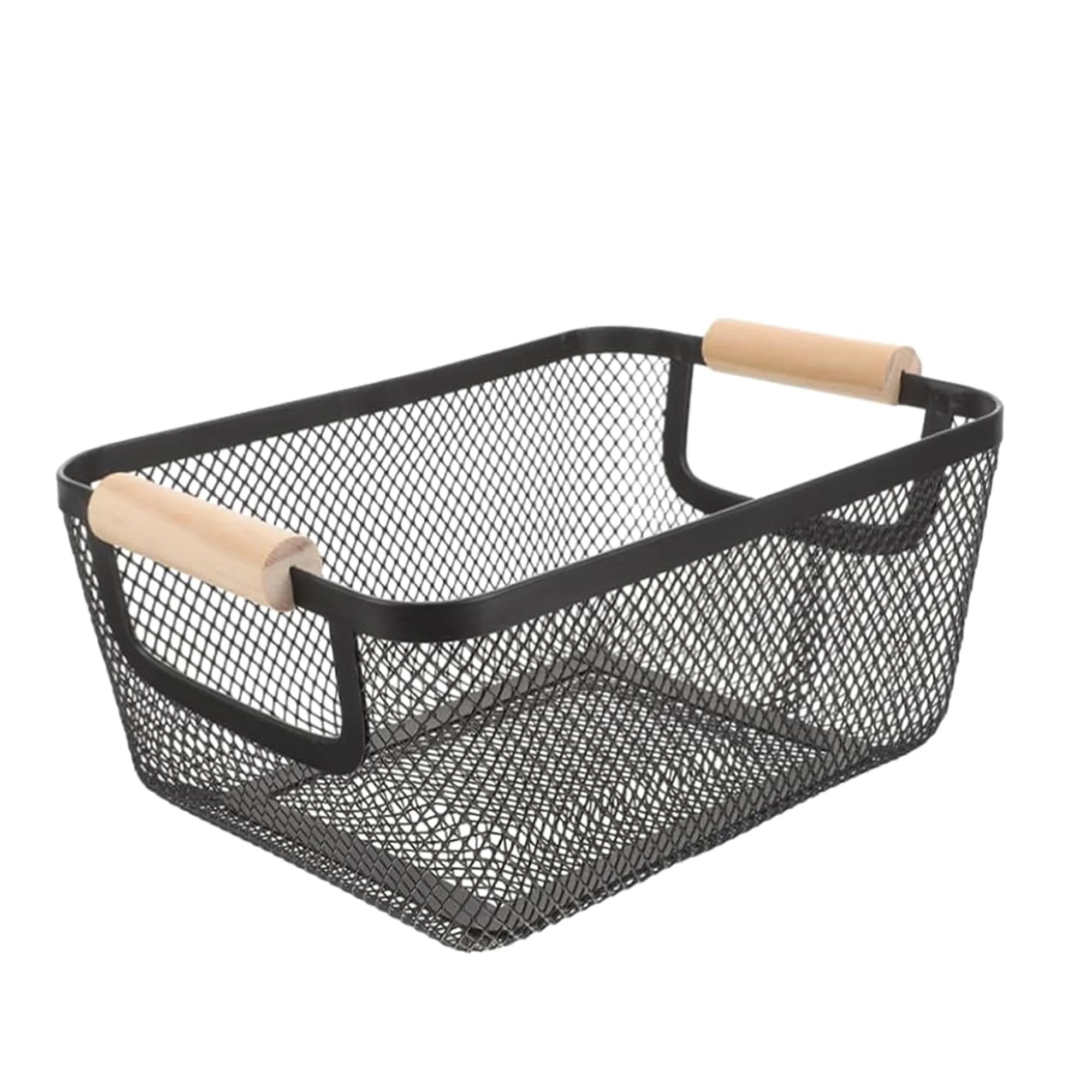 The Better Home Metal Mesh basket for storage with wooden handle | 440 gm | Fruit basket & Vegetable basket for Kitchen | Kitchen Organizer | Baskets for organizing home and kitchen | Multipurpose | Black