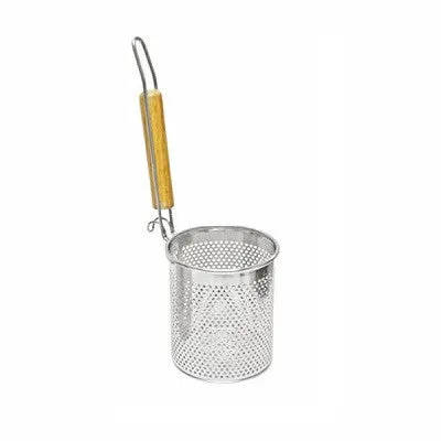 Thunder Group SLNS536 5 1/2" X 6" Stainless Steel Round Flat Bottom Noodle Skimmer with Wood Handle