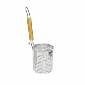 Thunder Group SLNS536 5 1/2" X 6" Stainless Steel Round Flat Bottom Noodle Skimmer with Wood Handle